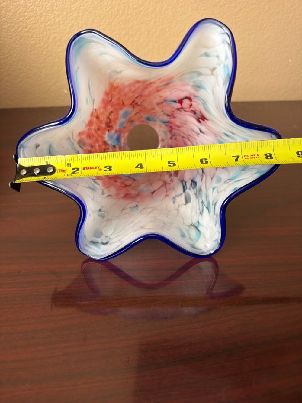 Hand Blown Murano Style Millefiori Art Glass Lamp Shade 1⅝" Fitter Ruffled Rim - Picture 8 of 10